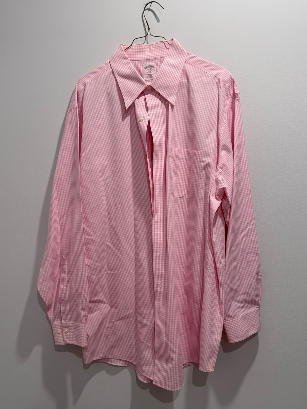 Brooks Brothers Light Pink Gingham Button-Down Dress Shirt